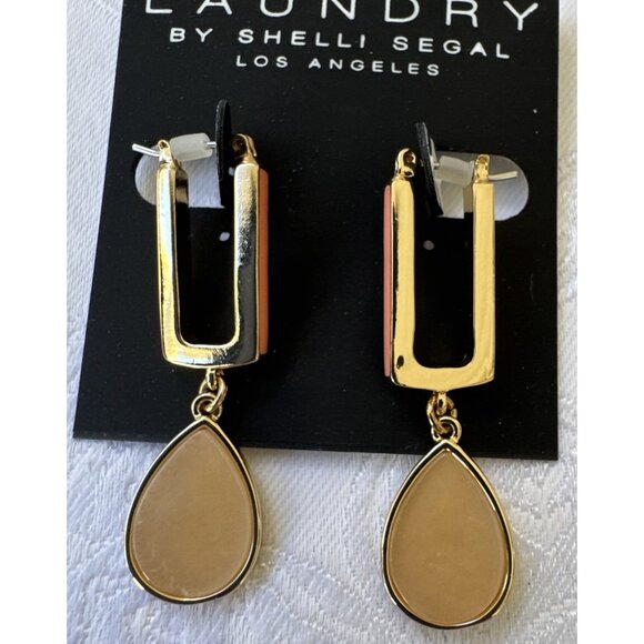 Laundry by Shelli Segal Goldtone Square Cream Ovals Dangle Drop NWT - Picture 7 of 10